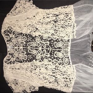 Lace/tulle short sleeve cover-up